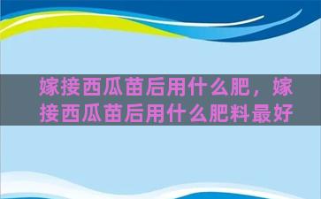 嫁接西瓜苗后用什么肥，嫁接西瓜苗后用什么肥料最好