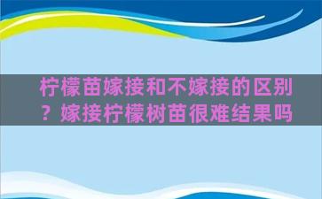 柠檬苗嫁接和不嫁接的区别？嫁接柠檬树苗很难结果吗