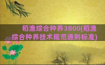 稻渔综合种养3800(稻渔综合种养技术规范通则标准)