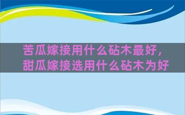 苦瓜嫁接用什么砧木最好，甜瓜嫁接选用什么砧木为好